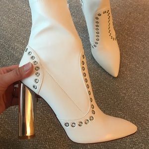 White Studded Pointy Toe Booties